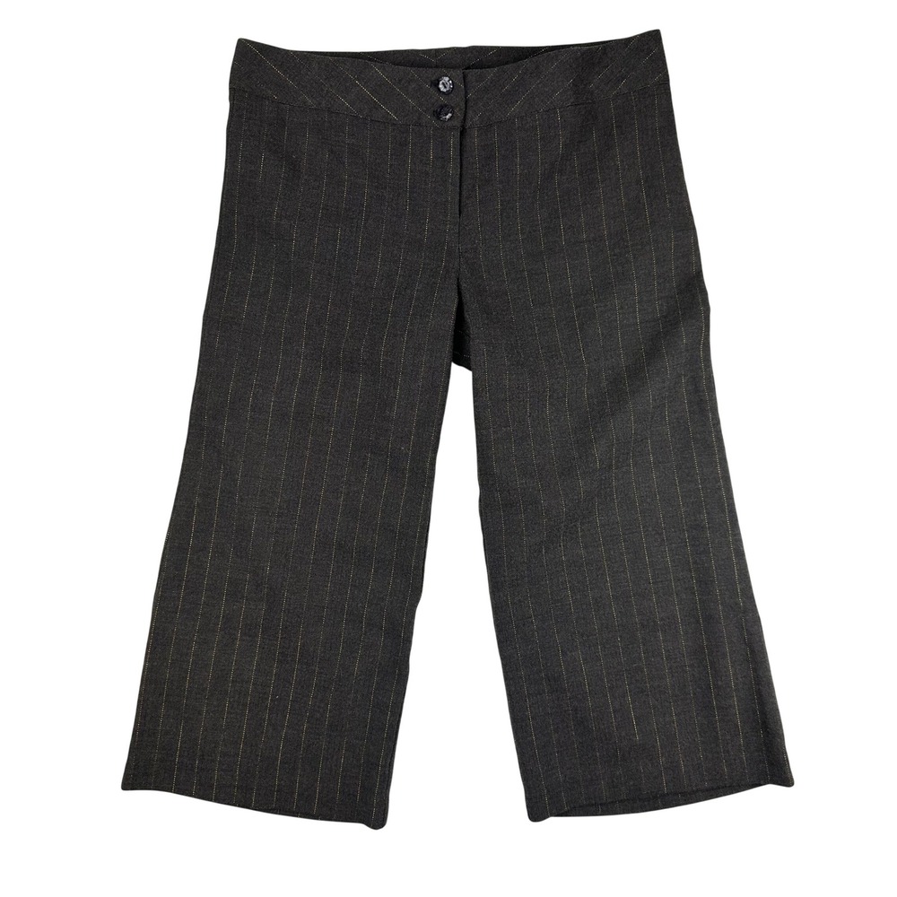 Rue21 Vintage Y2K Wide Leg Cropped Pinstripe Pants Grey Gold Metallic 7/8